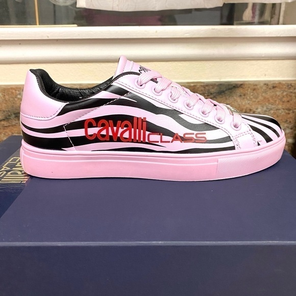 NEW Roberto Cavalli Zebra Print Tennis Shoe Pink Black - Picture 5 of 7